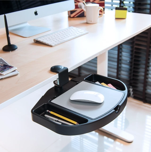 Alt view image 7 of 7 - EHO Clamp-On Desk Organizer, Multifunctional with Pencil Drawer, Mouse Pad Storage, Swivel, Spill-Proof, Under Desk Storage, Easy Installation, Reduces Clutter, TAA-Compliant