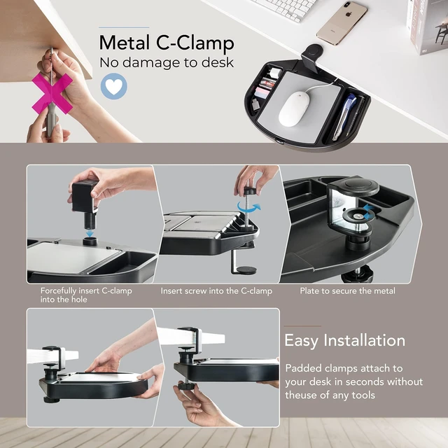 Alt view image 2 of 7 - EHO Clamp-On Desk Organizer, Multifunctional with Pencil Drawer, Mouse Pad Storage, Swivel, Spill-Proof, Under Desk Storage, Easy Installation, Reduces Clutter, TAA-Compliant