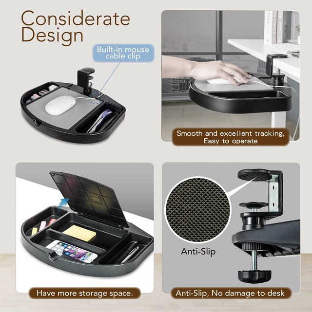 Alt view image 5 of 7 - EHO Clamp-On Desk Organizer, Multifunctional with Pencil Drawer, Mouse Pad Storage, Swivel, Spill-Proof, Under Desk Storage, Easy Installation, Reduces Clutter, TAA-Compliant