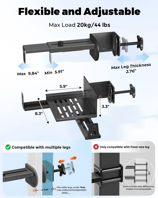 Alt view image 2 of 7 - worker Under Desk PC Mount with Protective Arms, Clamp-On Leg CPU Mount | No Drilling, Clamp-On Desk Leg, Black Adjustable Standing Desk PC Mount Holds Up to 44lbs, Under Desk Computer Tower Holder