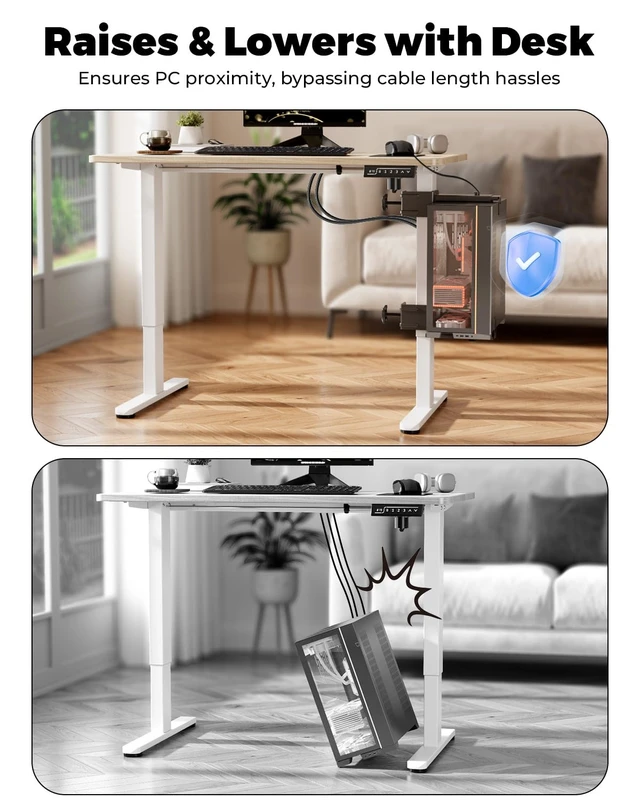 Alt view image 5 of 7 - worker Under Desk PC Mount with Protective Arms, Clamp-On Leg CPU Mount | No Drilling, Clamp-On Desk Leg, Black Adjustable Standing Desk PC Mount Holds Up to 44lbs, Under Desk Computer Tower Holder