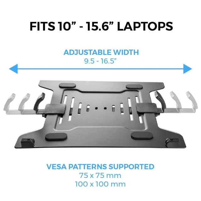 Alt view image 2 of 5 - HumanCentric Laptop VESA Mount Tray for Monitor Arms, Stands, 75mm & 100mm | 75x75 & 100x100mm VESA Mount Holes, Adjustable Clamps 9.5" to 16.5" Width, Fully Secures Laptop, Rubber Pads