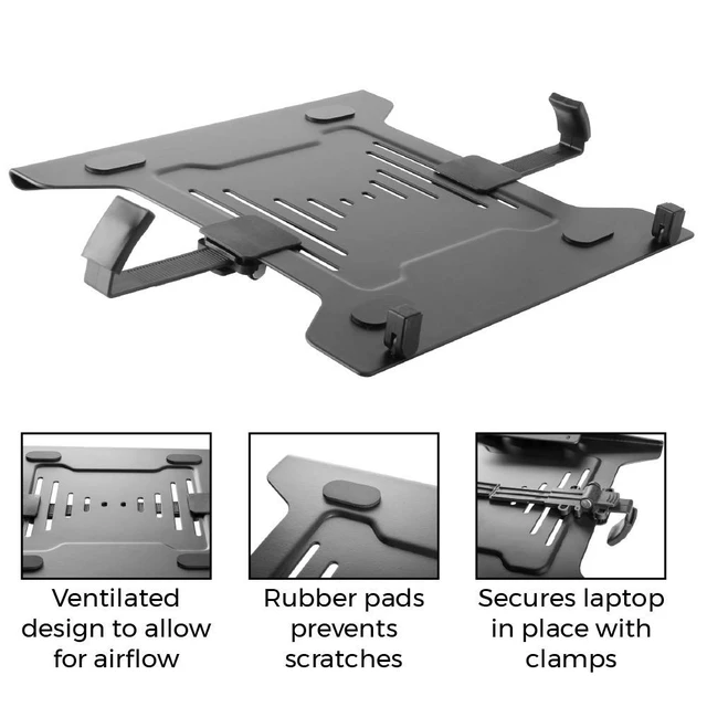 Alt view image 3 of 5 - HumanCentric Laptop VESA Mount Tray for Monitor Arms, Stands, 75mm & 100mm | 75x75 & 100x100mm VESA Mount Holes, Adjustable Clamps 9.5" to 16.5" Width, Fully Secures Laptop, Rubber Pads