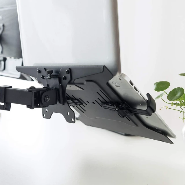 Alt view image 4 of 5 - HumanCentric Laptop VESA Mount Tray for Monitor Arms, Stands, 75mm & 100mm | 75x75 & 100x100mm VESA Mount Holes, Adjustable Clamps 9.5" to 16.5" Width, Fully Secures Laptop, Rubber Pads