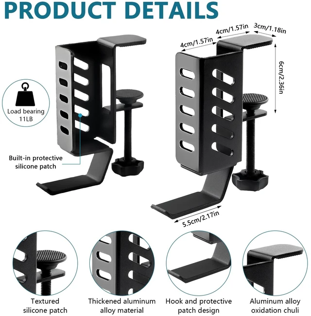 Alt view image 2 of 7 - QUYLIXX Desk Laptop Stand,No-Drill Desktop Mount,Hanging Holder for Desk - Clamp Storage for Laptops/Book/Keyboards/Headphone/Backpack Black