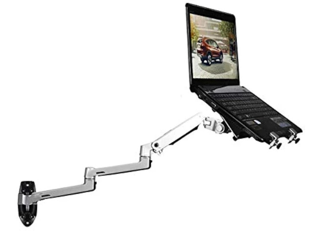 Main image of NBGYS XSJ8013WT Wall Mounted Desk with Monitor and Laptop Stand, Adjustable Laptop Arm for Couch, Bed, Under Desk Mount, Portable Vertical Laptop Holder with Storage, Fits 17-27"