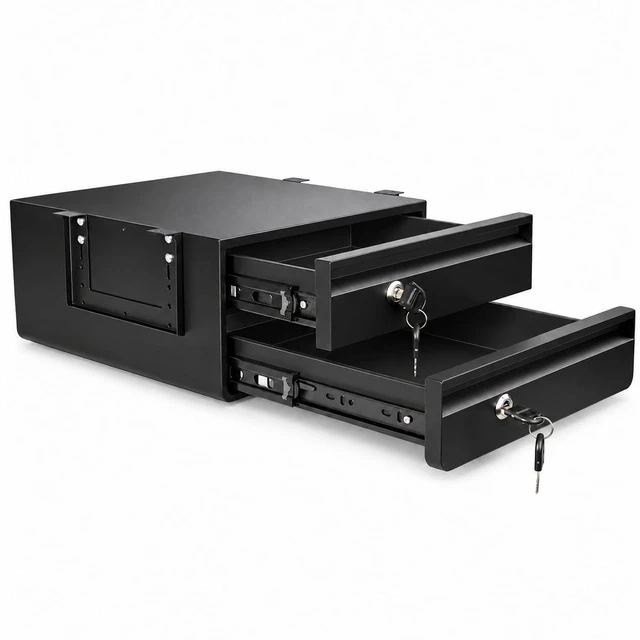 Main image of 14" D Double Under Desk Drawer Lockable Pull Out Storage Organizer | Metal Under Table Drawer with Lock & Key, Adjustable Height Under Desk Drawer Slide Out Smooth Slide Rails, Tier Hold 33 lbs