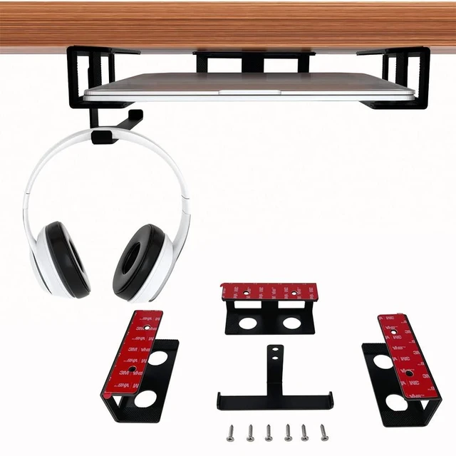 Main image of IFCASE Under Desk Mount for Laptop, Mini PC with Headphone Holder (Black) | Fits MacBook & iPad, Hard Aluminum, Anti-Scratch Silicone Pads, Adhesive & Screw Installation, Fits Up To 1.5"