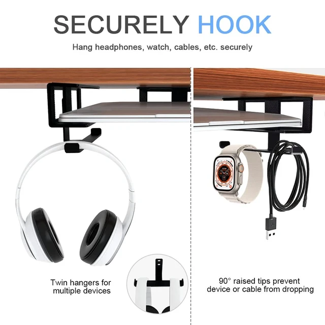 Alt view image 3 of 7 - IFCASE Under Desk Mount for Laptop, Mini PC with Headphone Holder (Black) | Fits MacBook & iPad, Hard Aluminum, Anti-Scratch Silicone Pads, Adhesive & Screw Installation, Fits Up To 1.5"