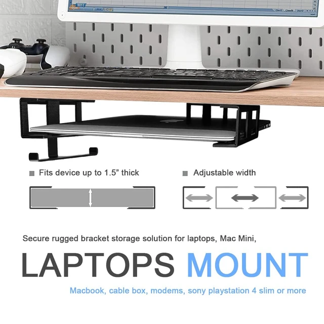 Alt view image 2 of 7 - IFCASE Under Desk Mount for Laptop, Mini PC with Headphone Holder (Black) | Fits MacBook & iPad, Hard Aluminum, Anti-Scratch Silicone Pads, Adhesive & Screw Installation, Fits Up To 1.5"