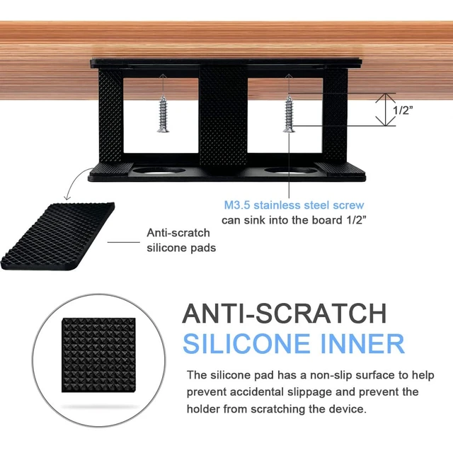 Alt view image 5 of 7 - IFCASE Under Desk Mount for Laptop, Mini PC with Headphone Holder (Black) | Fits MacBook & iPad, Hard Aluminum, Anti-Scratch Silicone Pads, Adhesive & Screw Installation, Fits Up To 1.5"