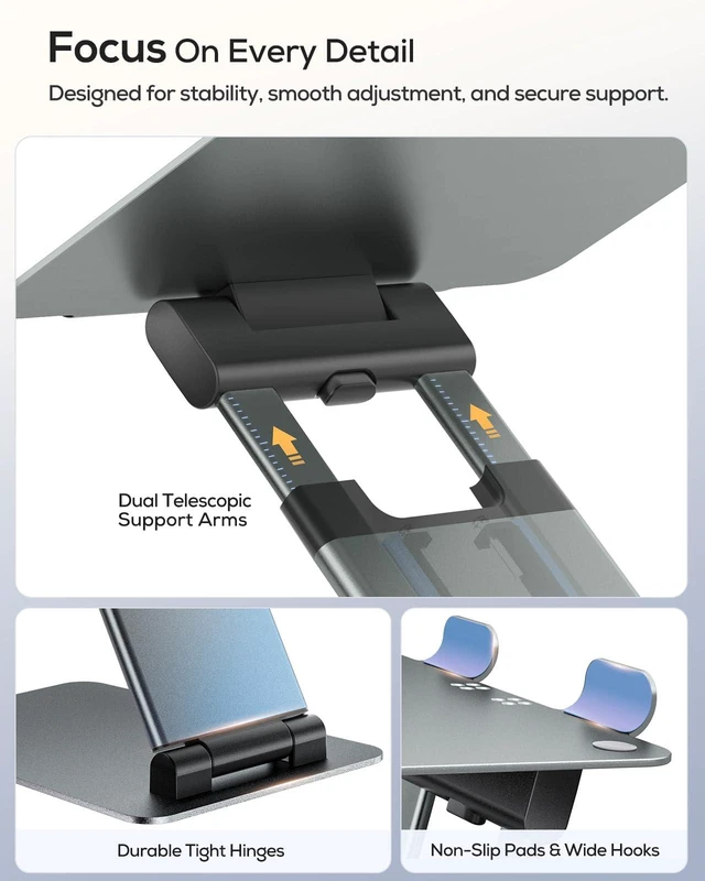 Alt view image 3 of 7 - Nulaxy Pull-Out Height Adjustable Laptop Stand for Desk, 22 LB Support | Full Aluminum Standing Desk Holder, Vented Panel, Dual Foldable Design, Compatible with 10-17 Inch Laptops, Office Essentials