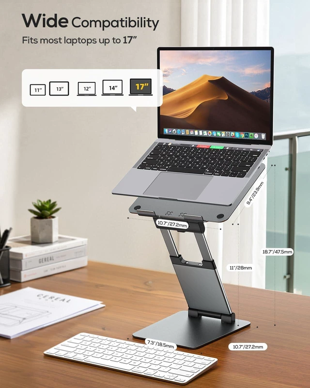 Alt view image 6 of 7 - Nulaxy Pull-Out Height Adjustable Laptop Stand for Desk, 22 LB Support | Full Aluminum Standing Desk Holder, Vented Panel, Dual Foldable Design, Compatible with 10-17 Inch Laptops, Office Essentials