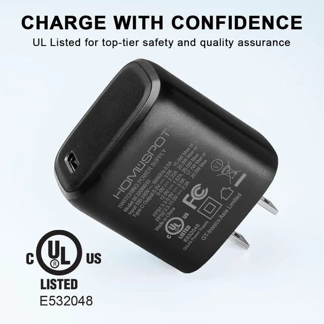 Alt view image 3 of 7 - HomeSpot 2-in-1 USB-C to USB-C Cable 2M (6.6ft) with Lightning Adapter & 20W UL-Listed USB-C PD Wall Charger, MFi Certified, Fast Charging for iPhone, iPad & Galaxy Phones