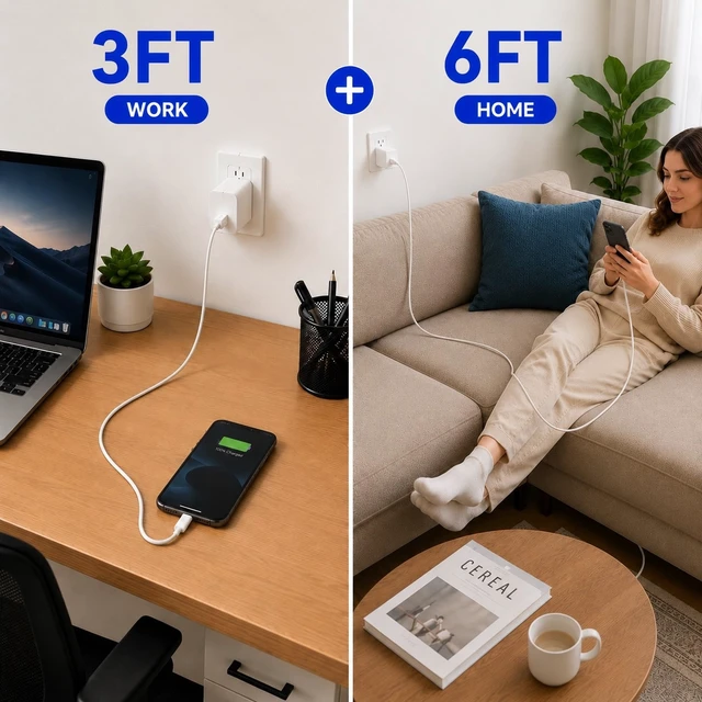 Alt view image 3 of 6 - 20W Fast Charger for iPhone, 2 Lightning Cables, 3FT & 6FT, USB C Charger | For iPhone 14/13/12/11 Series, SE, XS, XR & X | Lightning Charger, iPhone Charger Cord, USB C to Lightning Cable