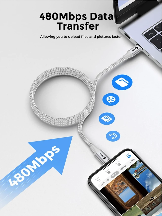 Alt view image 3 of 7 - OXAA USB C to Lightning Cable (MFi) 1m (3.3ft), 30W PD Fast Charging Magnetic Braided Cord, Suitable for iPhone 14 13 12 11 Pro Max, Plus, SE, iPad, AirPods, 480Mbps Data Sync, 2 Pack, Silver