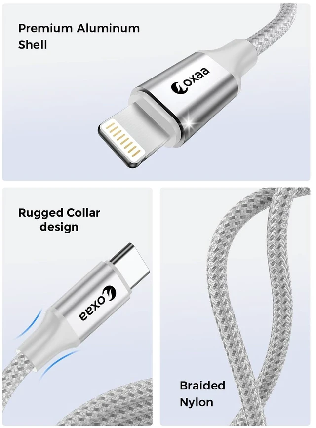 Alt view image 6 of 7 - OXAA USB C to Lightning Cable (MFi) 1m (3.3ft), 30W PD Fast Charging Magnetic Braided Cord, Suitable for iPhone 14 13 12 11 Pro Max, Plus, SE, iPad, AirPods, 480Mbps Data Sync, 2 Pack, Silver