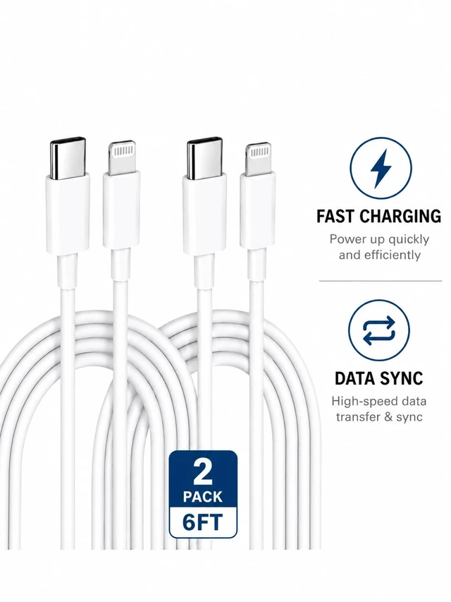 Alt view image 3 of 5 - Auxera USB-C to Lightning Cable, 2-Pack, 6 ft, White | 2-Pack 6 ft Charging Cables