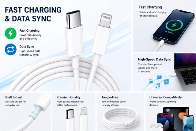 Alt view image 5 of 5 - Auxera USB-C to Lightning Cable, 2-Pack, 6 ft, White | 2-Pack 6 ft Charging Cables