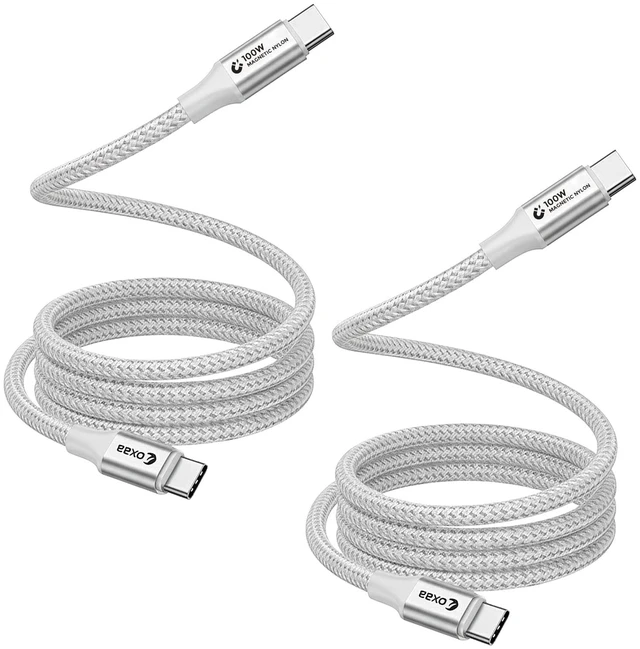 Main image of OXAA MFi Certified USB C to Lightning Cable 2m (6.6ft), 100W PD Fast Charging Magnetic Braided Cord, Suitable for iPhone 14 13 12 11 Pro Max, Plus, SE, iPad, AirPods, 480Mbps Data Sync, Silver