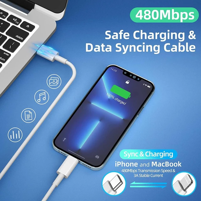 Alt view image 4 of 7 - Fast Charger iPhone3Pack Apple MFi CertifiedCharge iPhone14 Fast Charging | USB C Charger Quick Charging Adapter with Long 10ft USBC to Lightning Cable Data Syncing Cord for iPhone 14 13 12 11 X/XS/XR