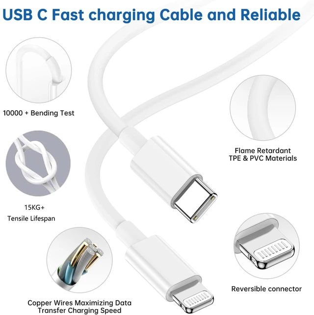 Alt view image 2 of 7 - Fast Charger iPhone3Pack Apple MFi CertifiedCharge iPhone14 Fast Charging | USB C Charger Quick Charging Adapter with Long 10ft USBC to Lightning Cable Data Syncing Cord for iPhone 14 13 12 11 X/XS/XR