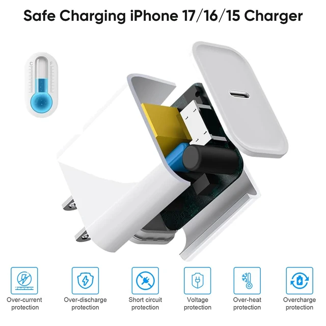 Alt view image 4 of 7 - USBC Charger for iPhone 17/16/15 Charger Fast Charging,2Pack 20W Apple Plug | 2Pack 20W Apple Fast TypeC Wall Chargers USBC Charging Cable Cord for iPhone17 Pro Max/Air/16 Pro/15Plus/iPad Pro/Air/Mini