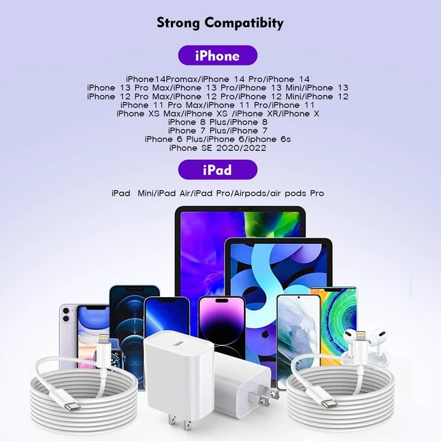 Alt view image 4 of 7 - 2Pack iPhone Charger Fast ChargingApple MFi CertifiedPD Apple USB C Block |Charger with 3FT USBC to Lightning Charging Cord,Apple Lightning Charger for Apple iPhone 14 Pro Max/14/13/12/11/10/8/7/XR/XS