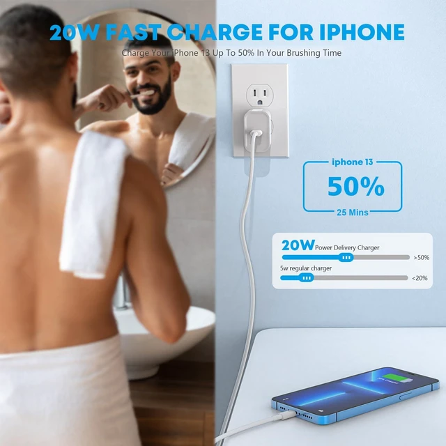 Alt view image 2 of 7 - iPhone 14 13 Charger 2Pack 20W Fast Charging Type C Block (MFI Certified) | Rapid Speed USBC Wall Charger Lightning Cable Cord Apple Chargers for iPhone 14 Pro Max 14 Plus 13 12 11 Pro SE XS XR X iPad