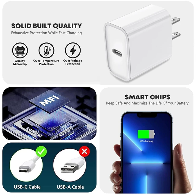 Alt view image 5 of 7 - iPhone 14 13 Charger 2Pack 20W Fast Charging Type C Block (MFI Certified) | Rapid Speed USBC Wall Charger Lightning Cable Cord Apple Chargers for iPhone 14 Pro Max 14 Plus 13 12 11 Pro SE XS XR X iPad