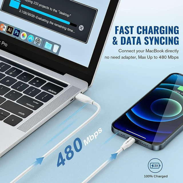 Alt view image 5 of 7 - Apple MFi Certified 2Pack iPhone 14 Charger Fast Charging,20W USBC Block | Charging Cube & 3.3FT USBC to Lightning Cable Compatible with iPhone 14/14ProMax/13Pro/13/12Mini/12ProMax/12/11ProMaxXS/XR/X