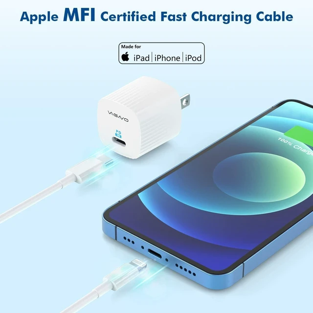 Alt view image 7 of 7 - Apple MFi Certified 2Pack iPhone 14 Charger Fast Charging,20W USBC Block | Charging Cube & 3.3FT USBC to Lightning Cable Compatible with iPhone 14/14ProMax/13Pro/13/12Mini/12ProMax/12/11ProMaxXS/XR/X