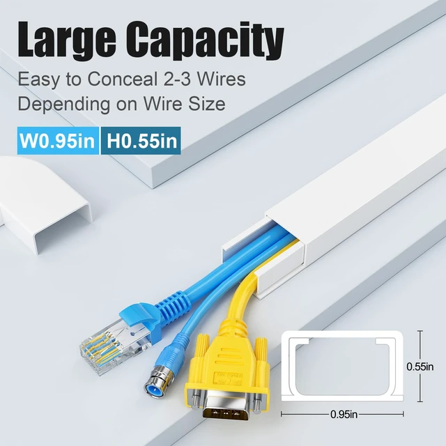 Alt view image 2 of 7 - Yecaye Cord Covers for Wires on Wall, 113in, W0.95in H0.55in, White | TV Cord Hider, Medium Cord Organizer for 2-3 Wires, Cable Management Kit, Easy Install