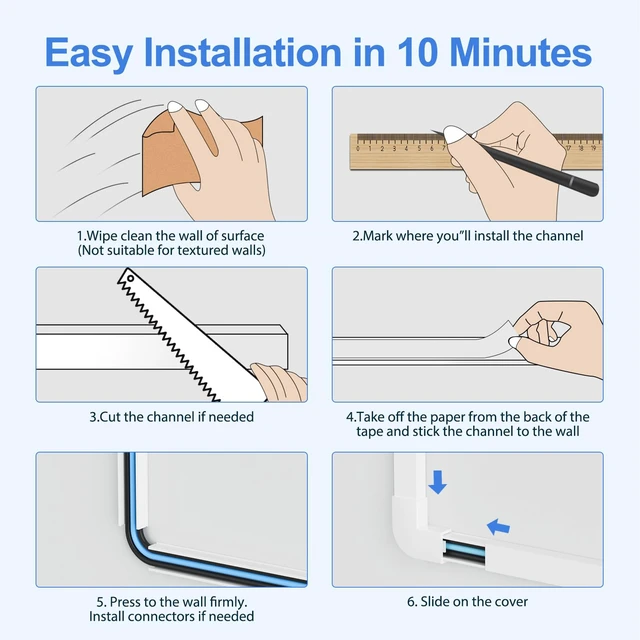Alt view image 6 of 7 - Yecaye Cord Covers for Wires on Wall, 113in, W0.95in H0.55in, White | TV Cord Hider, Medium Cord Organizer for 2-3 Wires, Cable Management Kit, Easy Install