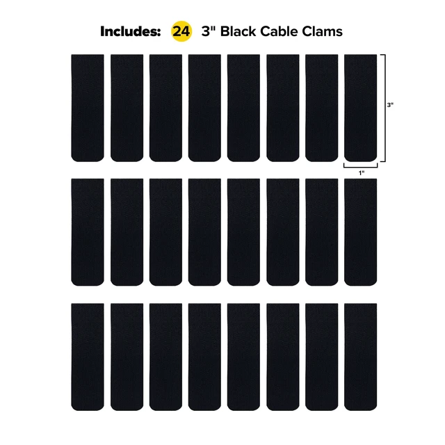 Alt view image 3 of 7 - Cable Clams by Wrap-It Storage - 3" (24-Pack) Black | Cord Organizer for Appliances Strips with Adhesive for Office Organization and to Hide TV, Desk, or PC Cord Management