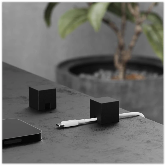 Main image of (2 PCS - Black) Metal Cord Holder, Weighted Cable Organizer or Management, Heavy Wire Keeper for Nightstand, Bedside Table, Desk - N2U Cube Cords Strap for Phone USB-C, Lightning Charger Cables