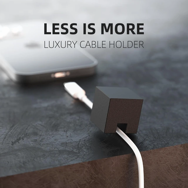 Alt view image 2 of 7 - (2 PCS - Black) Metal Cord Holder, Weighted Cable Organizer or Management, Heavy Wire Keeper for Nightstand, Bedside Table, Desk - N2U Cube Cords Strap for Phone USB-C, Lightning Charger Cables