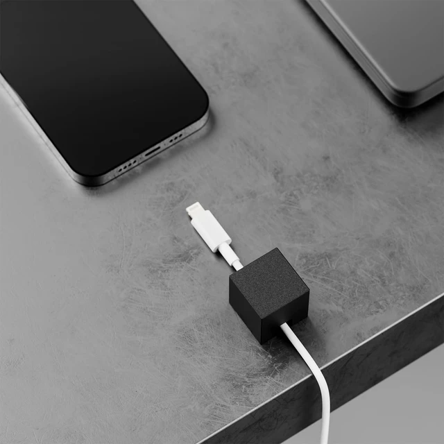 Alt view image 7 of 7 - (2 PCS - Black) Metal Cord Holder, Weighted Cable Organizer or Management, Heavy Wire Keeper for Nightstand, Bedside Table, Desk - N2U Cube Cords Strap for Phone USB-C, Lightning Charger Cables