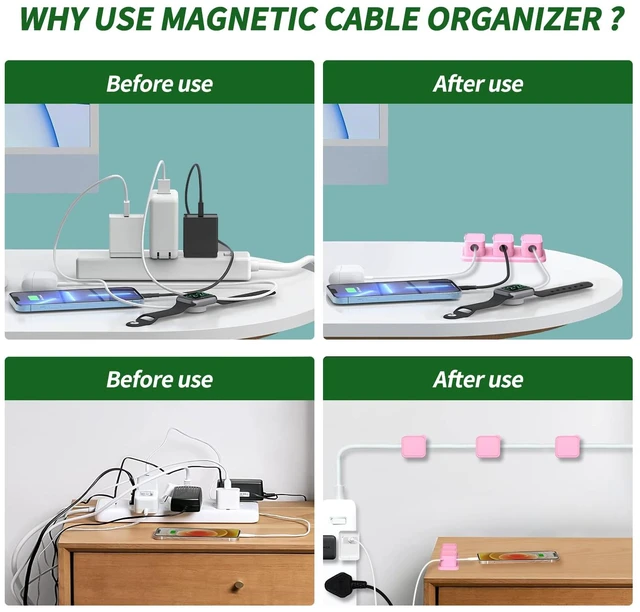 Alt view image 4 of 7 - Magnetic Cable Organizer for Desk Upgraded Wire Clips with Adhesive Base Desktop Cord Holder for USB, Charging Cables 6 Clips + 1 Magnetic Base (Pink)