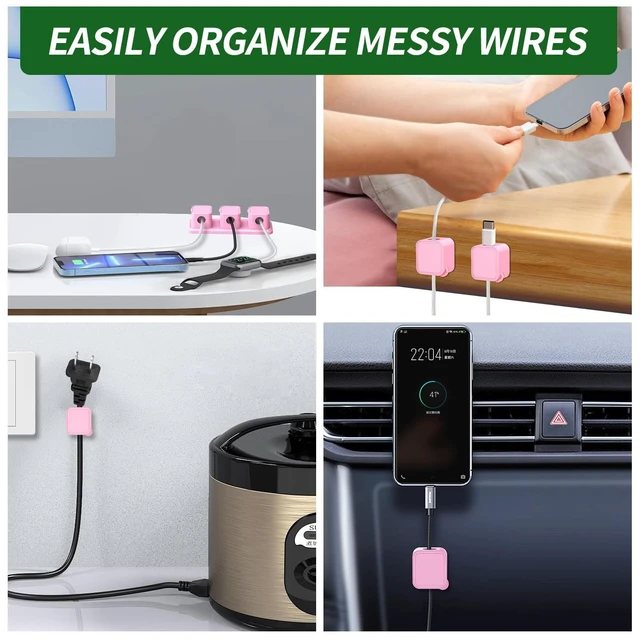 Alt view image 5 of 7 - Magnetic Cable Organizer for Desk Upgraded Wire Clips with Adhesive Base Desktop Cord Holder for USB, Charging Cables 6 Clips + 1 Magnetic Base (Pink)
