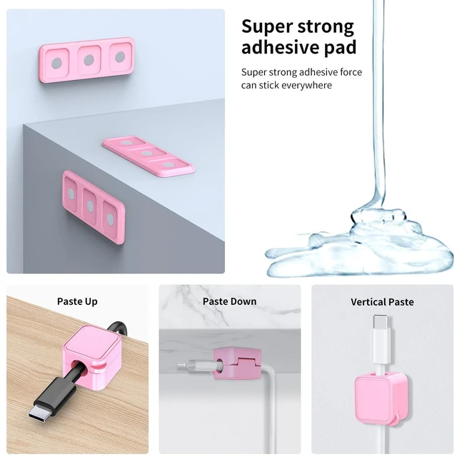 Alt view image 6 of 7 - Magnetic Cable Organizer for Desk Upgraded Wire Clips with Adhesive Base Desktop Cord Holder for USB, Charging Cables 6 Clips + 1 Magnetic Base (Pink)