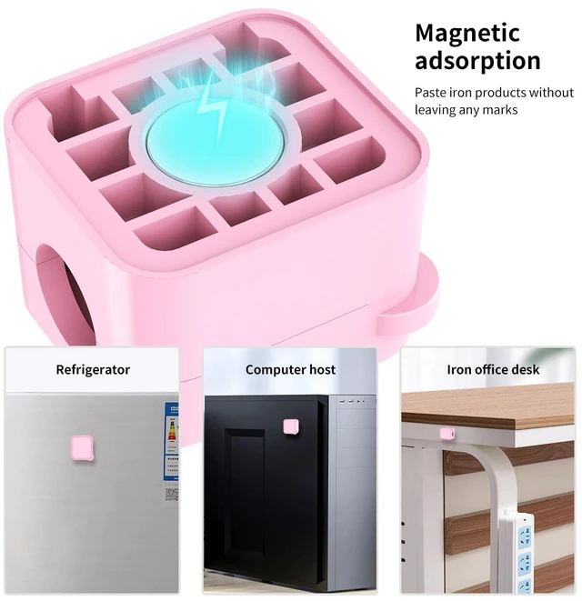 Alt view image 7 of 7 - Magnetic Cable Organizer for Desk Upgraded Wire Clips with Adhesive Base Desktop Cord Holder for USB, Charging Cables 6 Clips + 1 Magnetic Base (Pink)