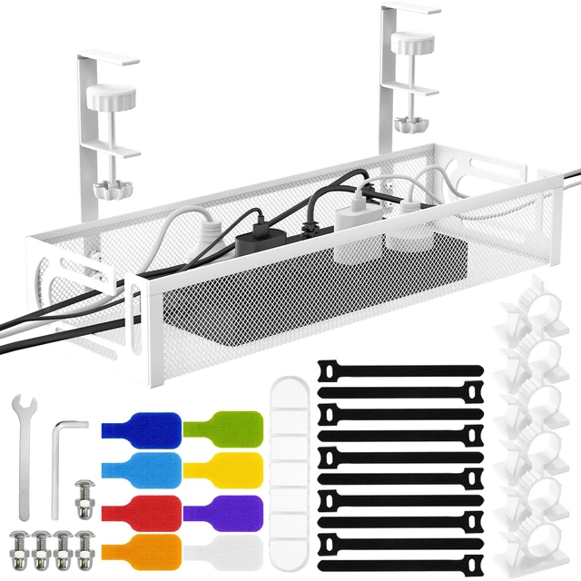 Main image of No Drill Under Desk Cable Management Tray, SONATURE 15.7" Cord Organizer for Table, Clamp Mount Desk Cable Management, Premium Carbon Steel Cable Organizer for Office, Home (White)