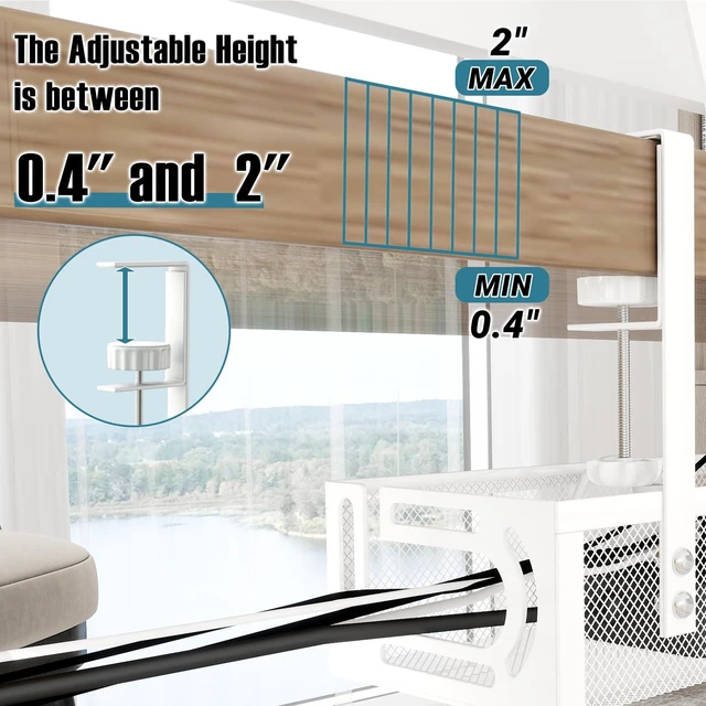 Alt view image 4 of 7 - No Drill Under Desk Cable Management Tray, SONATURE 15.7" Cord Organizer for Table, Clamp Mount Desk Cable Management, Premium Carbon Steel Cable Organizer for Office, Home (White)