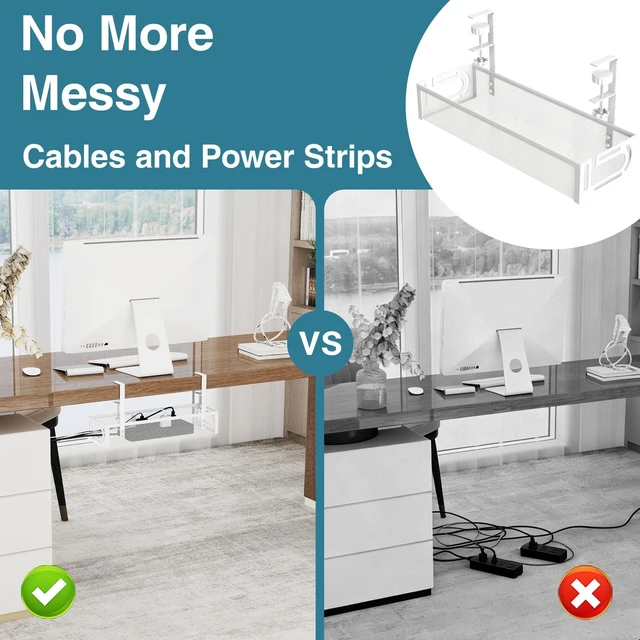 Alt view image 6 of 7 - No Drill Under Desk Cable Management Tray, SONATURE 15.7" Cord Organizer for Table, Clamp Mount Desk Cable Management, Premium Carbon Steel Cable Organizer for Office, Home (White)