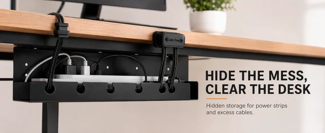 Alt view image 3 of 7 - DC 5-in-1 Under Desk Cable Management Kit - Cord Organizer | ABS plastic tray, 10 adhesive clips, 3 magnet holders, 20 reusable ties, 6.6 ft sleeve - wire hider for home or office