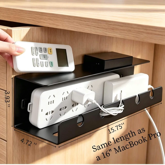 Alt view image 3 of 7 - Ovanmexis Under Desk Cable Management Tray, White, No Drill, 2-Pack | Quick-Release Mount, Snap-On Tool-Free, Includes Magnetic Cable Clips & Straps, No Drill Hidden Base