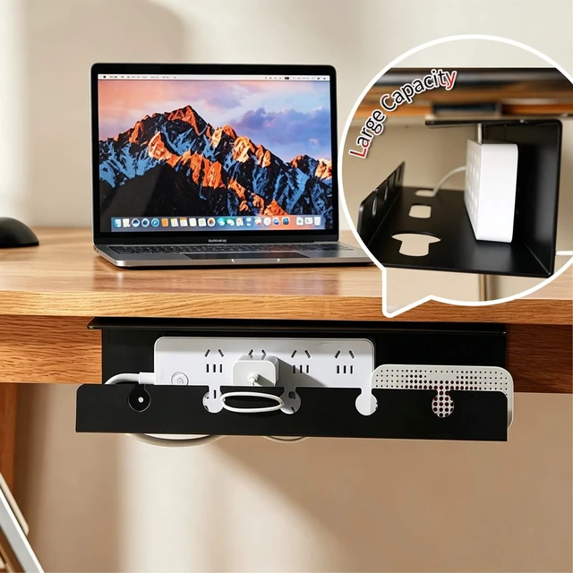 Alt view image 7 of 7 - Ovanmexis Under Desk Cable Management Tray, White, No Drill, 2-Pack | Quick-Release Mount, Snap-On Tool-Free, Includes Magnetic Cable Clips & Straps, No Drill Hidden Base