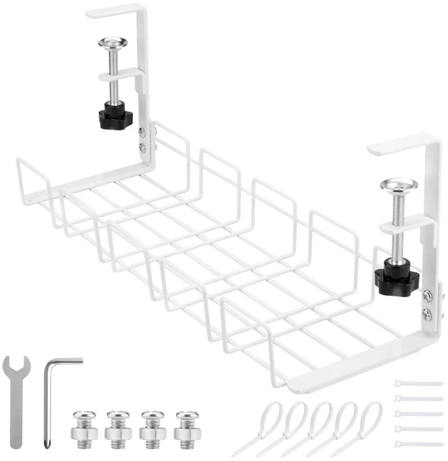 Main image of JETONN Under Desk Cable Management Tray, 15.7'' Metal Wire Organizer with Clamp, No Drill Desk Cord Rack for Cable Management, Computer Wire Organizer for Office and Home, Sturdy & Scratch-Free