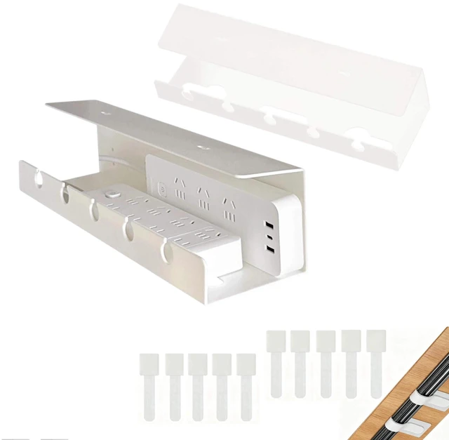 Main image of Ovanmexis Under Desk Cable Management Tray, White, Adhesive Mount, 2-Pack | Rust-free ABS cable tray, 10 adhesive ties, no-drill mount holds 15 lbs, desk-safe non-conductive cord hider